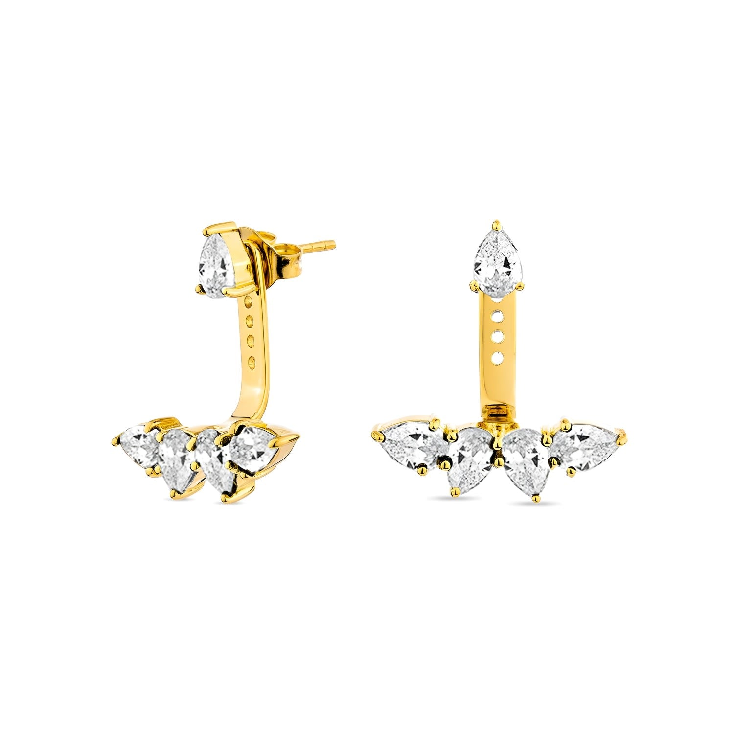 Pure Ear Jacket With Man Made Cz Diamond Stimulant In Sterling Silver & 18K Gold