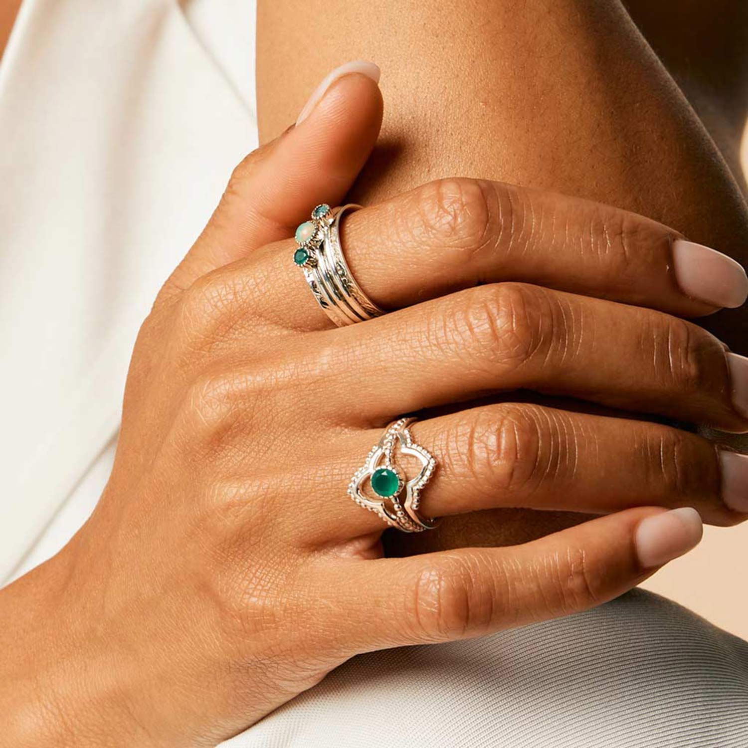 Pure Soul Silver Spinning Ring - Green Onyx, Opal And Swiss Blue Topaz