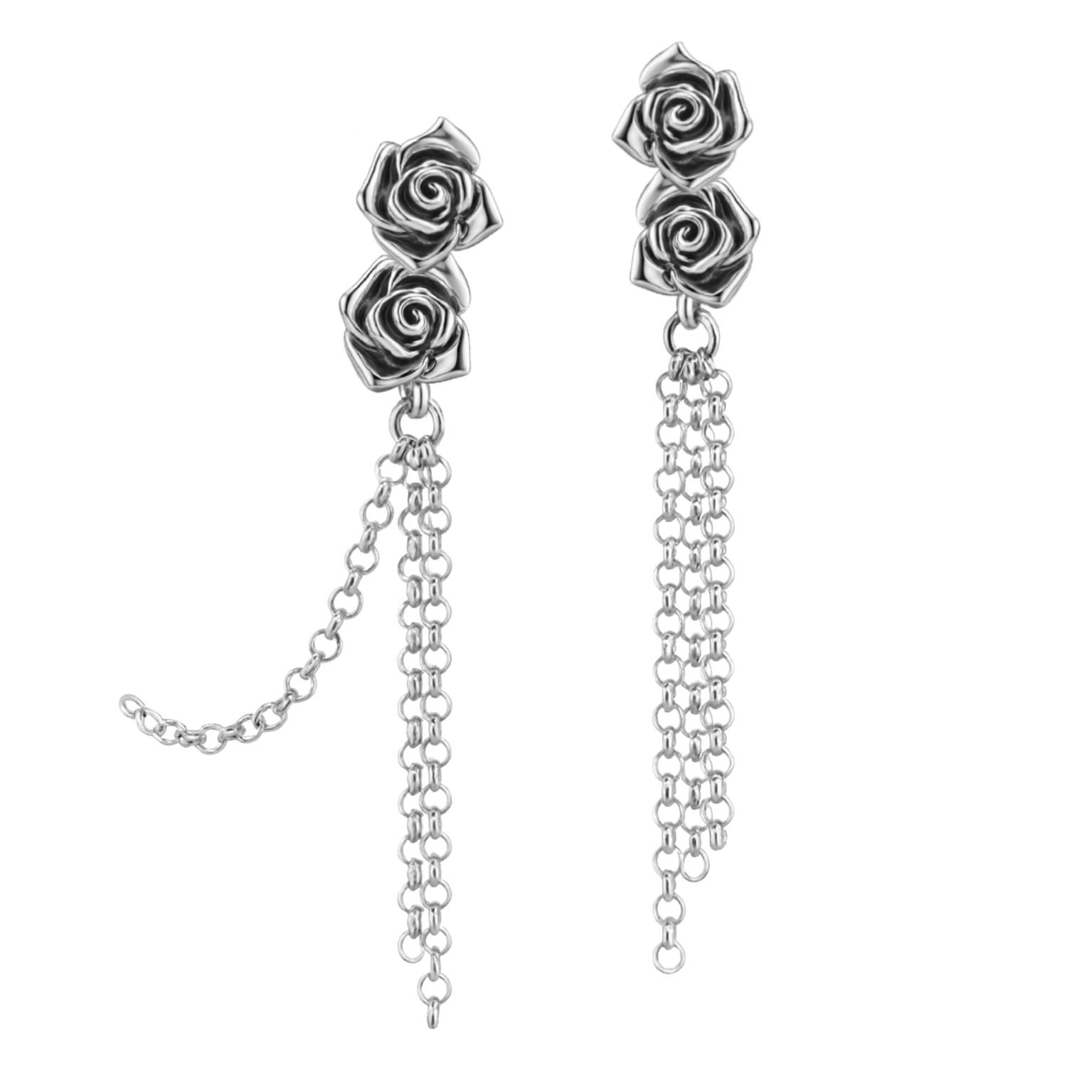 Purelei Sterling Silver Drop Earrings – Double Rose & Chain – Handmade Italian Jewelry For Women