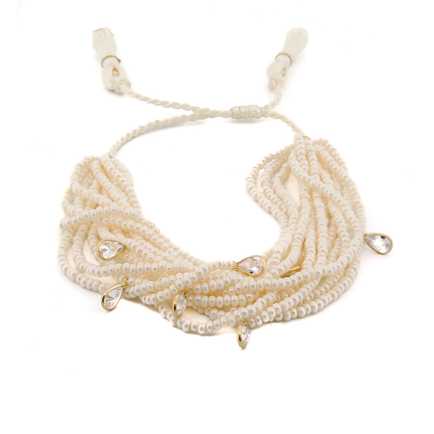 Purity Pearl & Diamond Multi Strand White Adjustable Bracelet - White