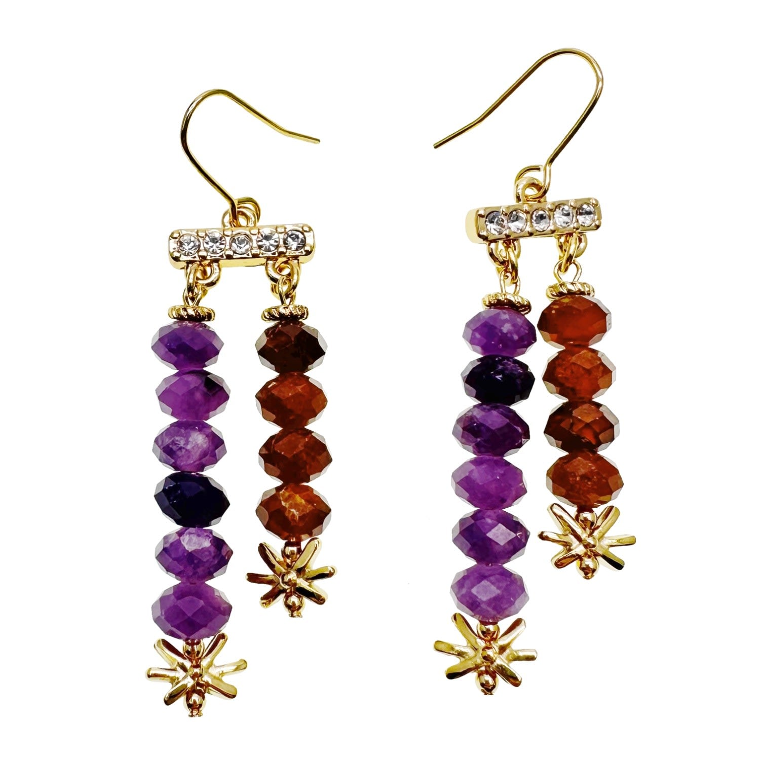 Purple Amethyst And Orange Garnet Tassel Earrings