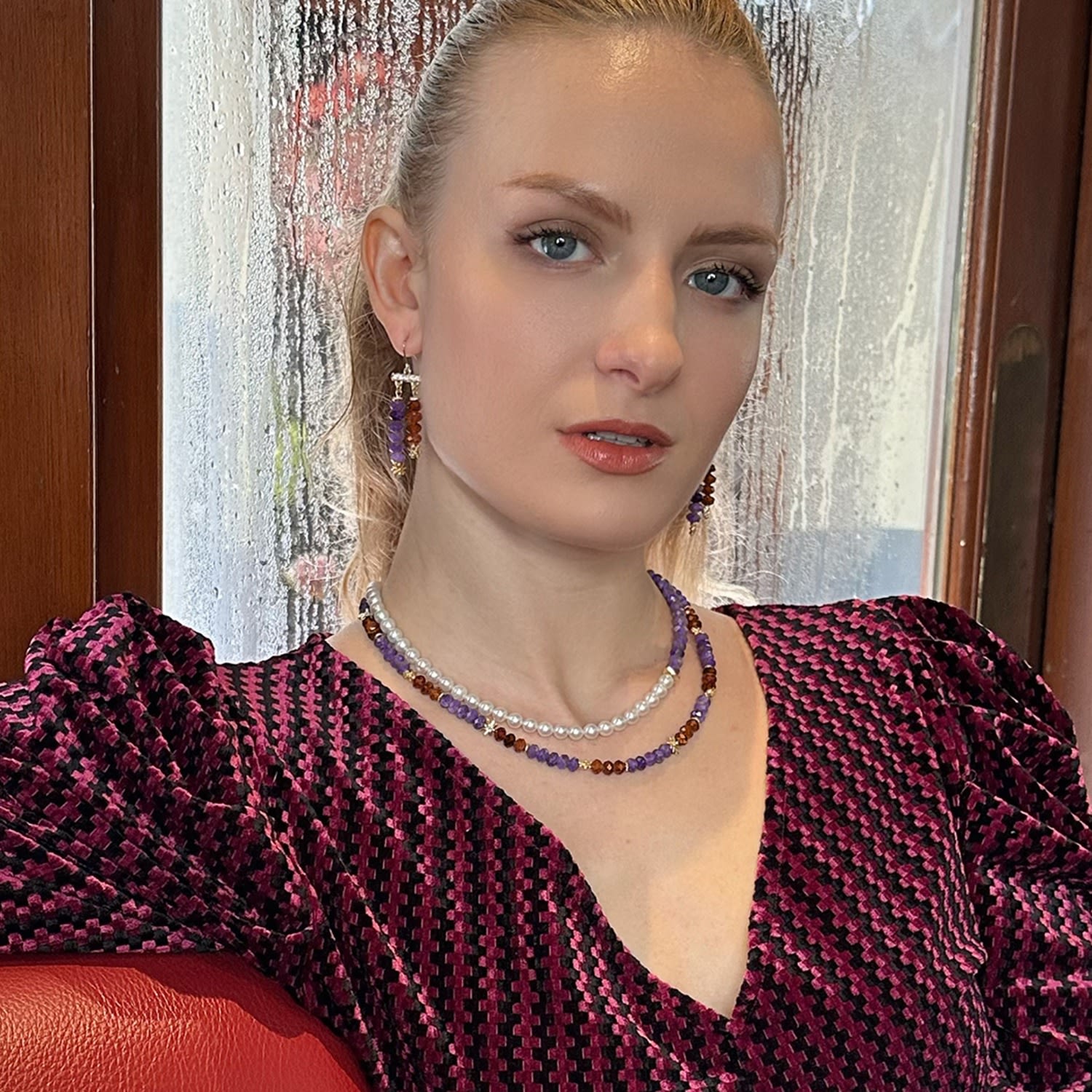 Purple Amethyst And Orange Garnet Tassel Earrings