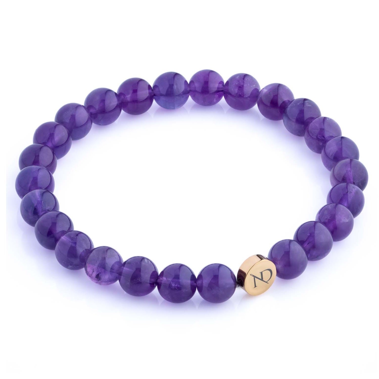 Purple Amethyst Gemstone Bracelet With Gold Button