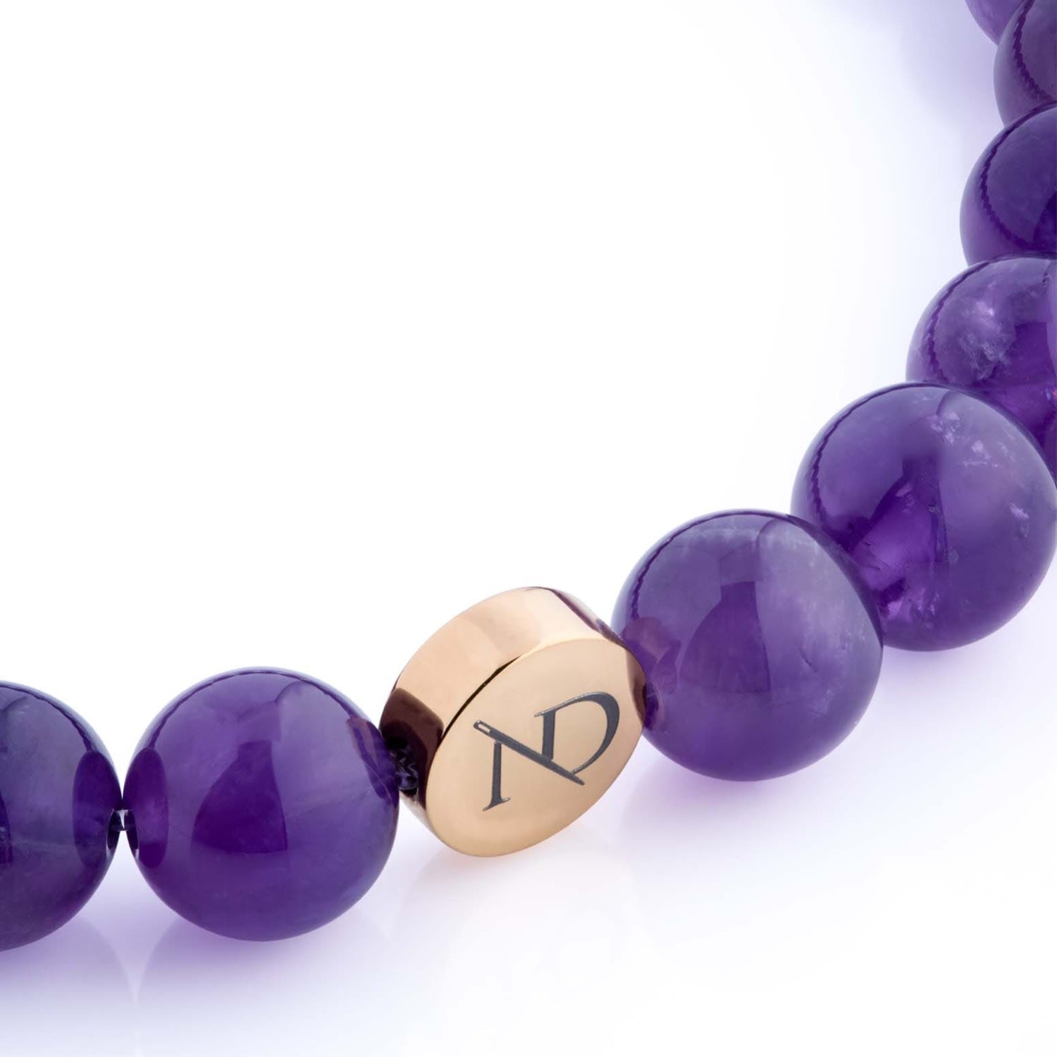 Purple Amethyst Gemstone Bracelet With Gold Button