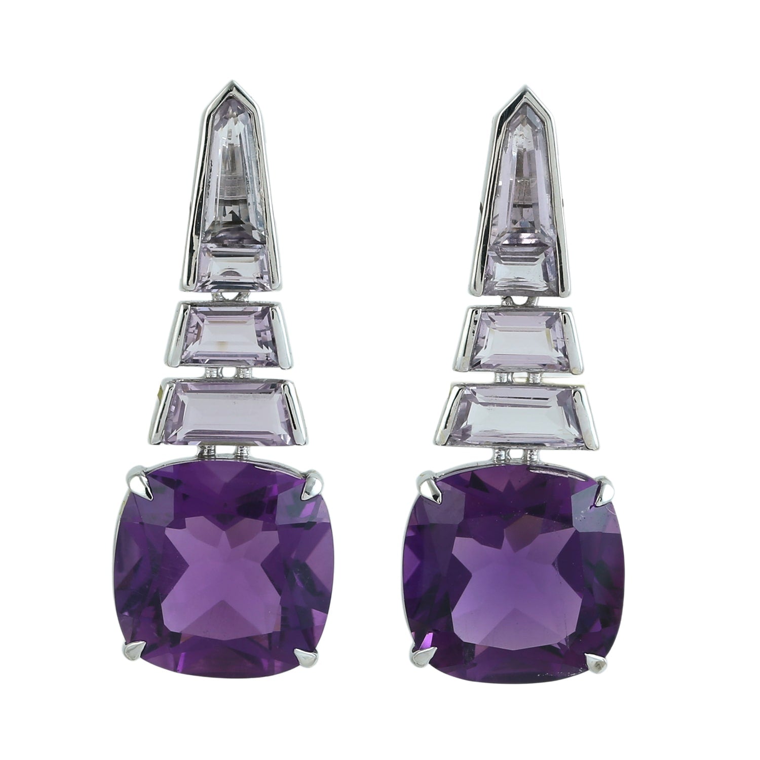 Purple Amethyst Gemstone Dangle Earrings In White Gold