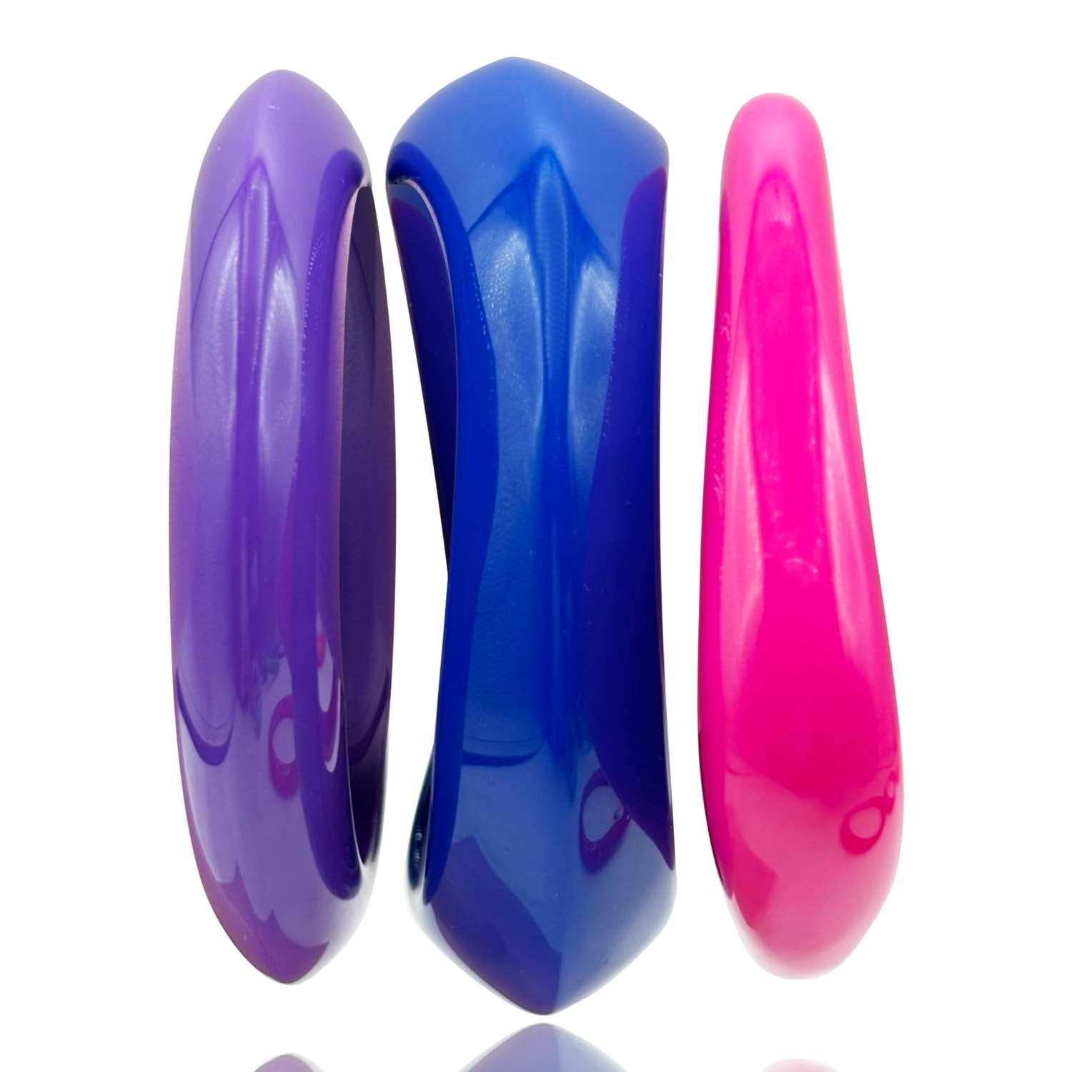 Purple And Navy And Fuschia Three Piece Resin Bangle Set