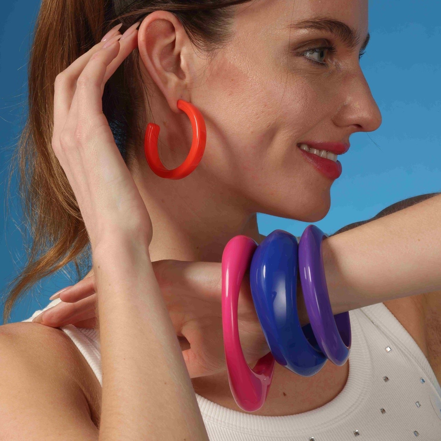 Purple And Navy And Fuschia Three Piece Resin Bangle Set