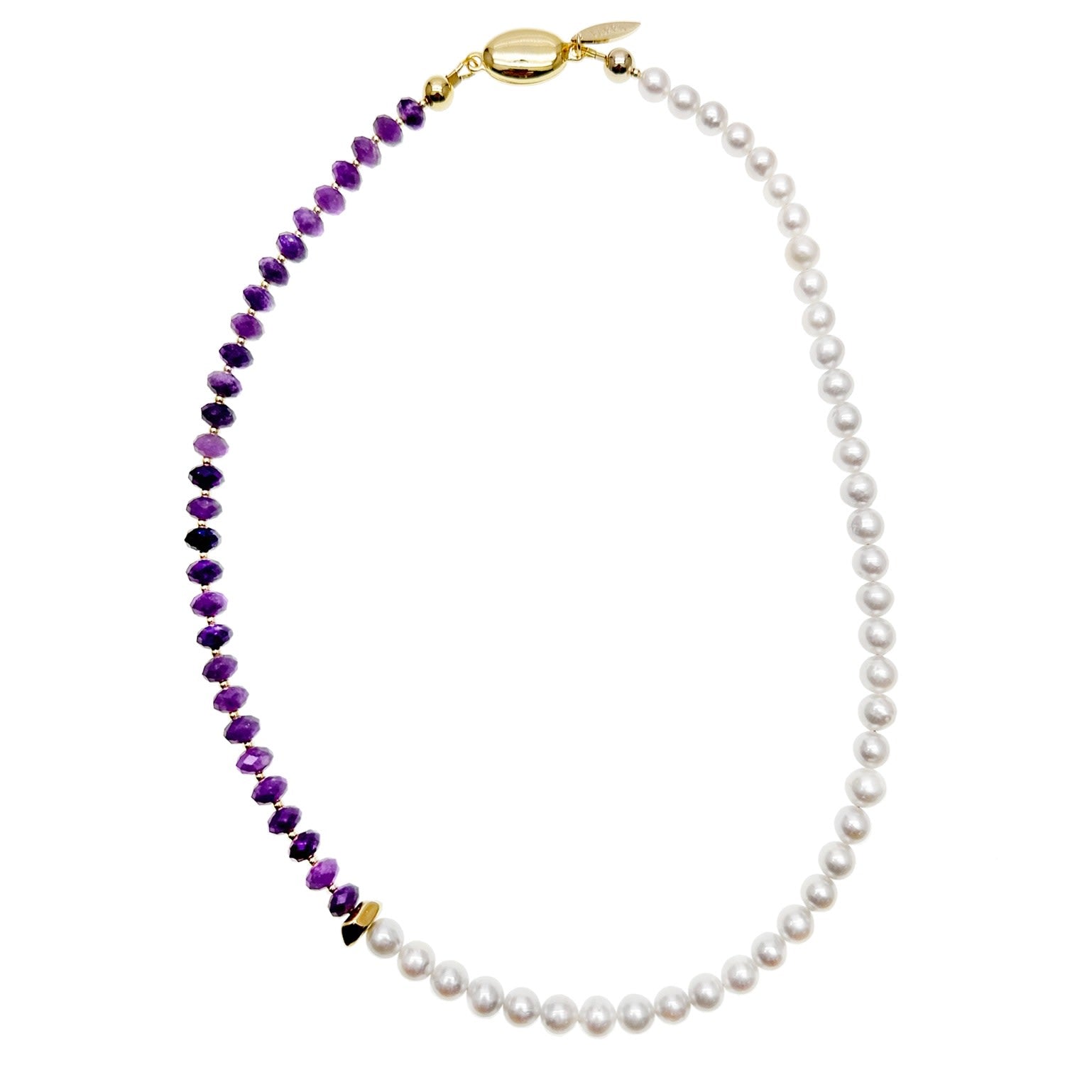 Purple And White Amethyst & Freshwater Pearls Short Necklace