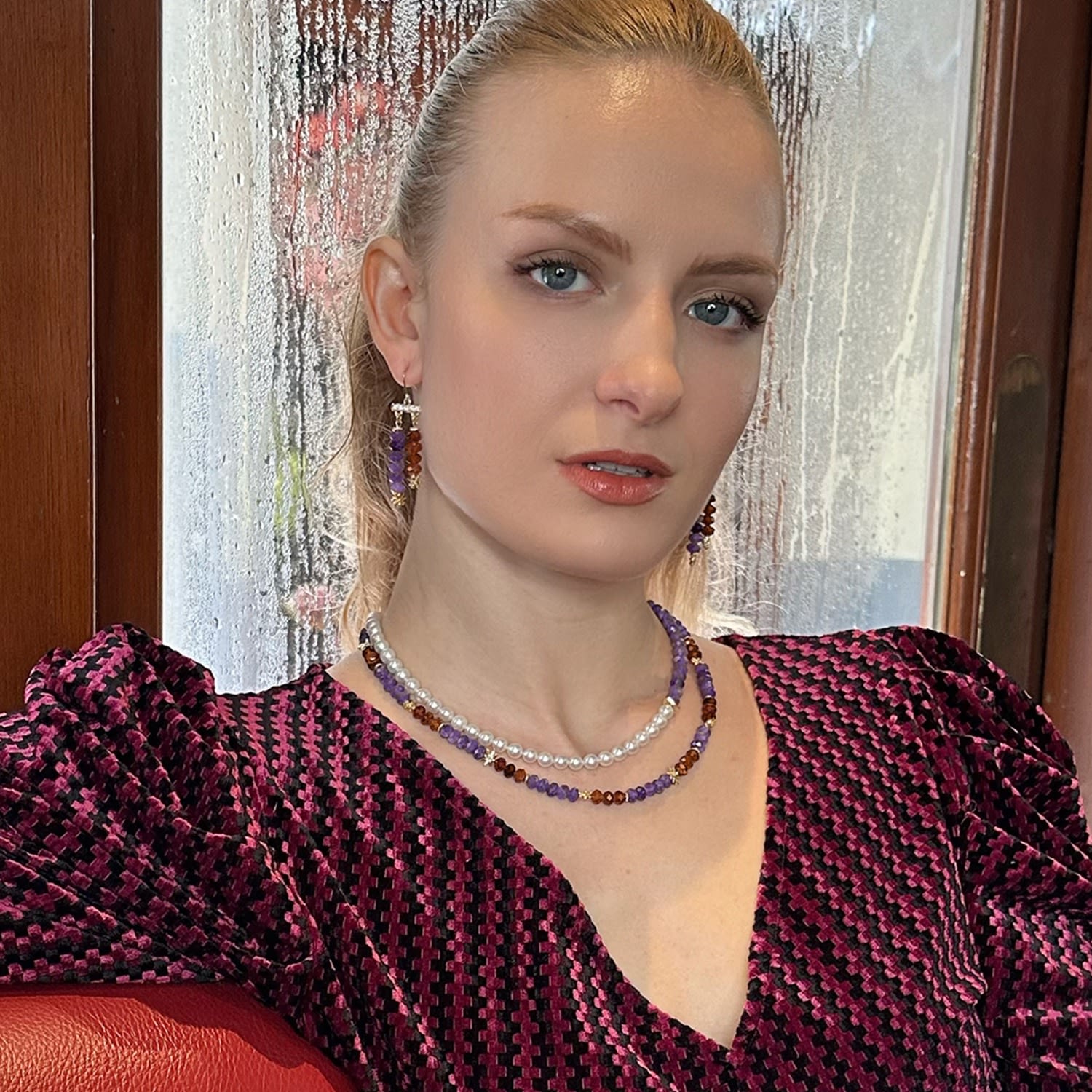 Purple And White Amethyst & Freshwater Pearls Short Necklace