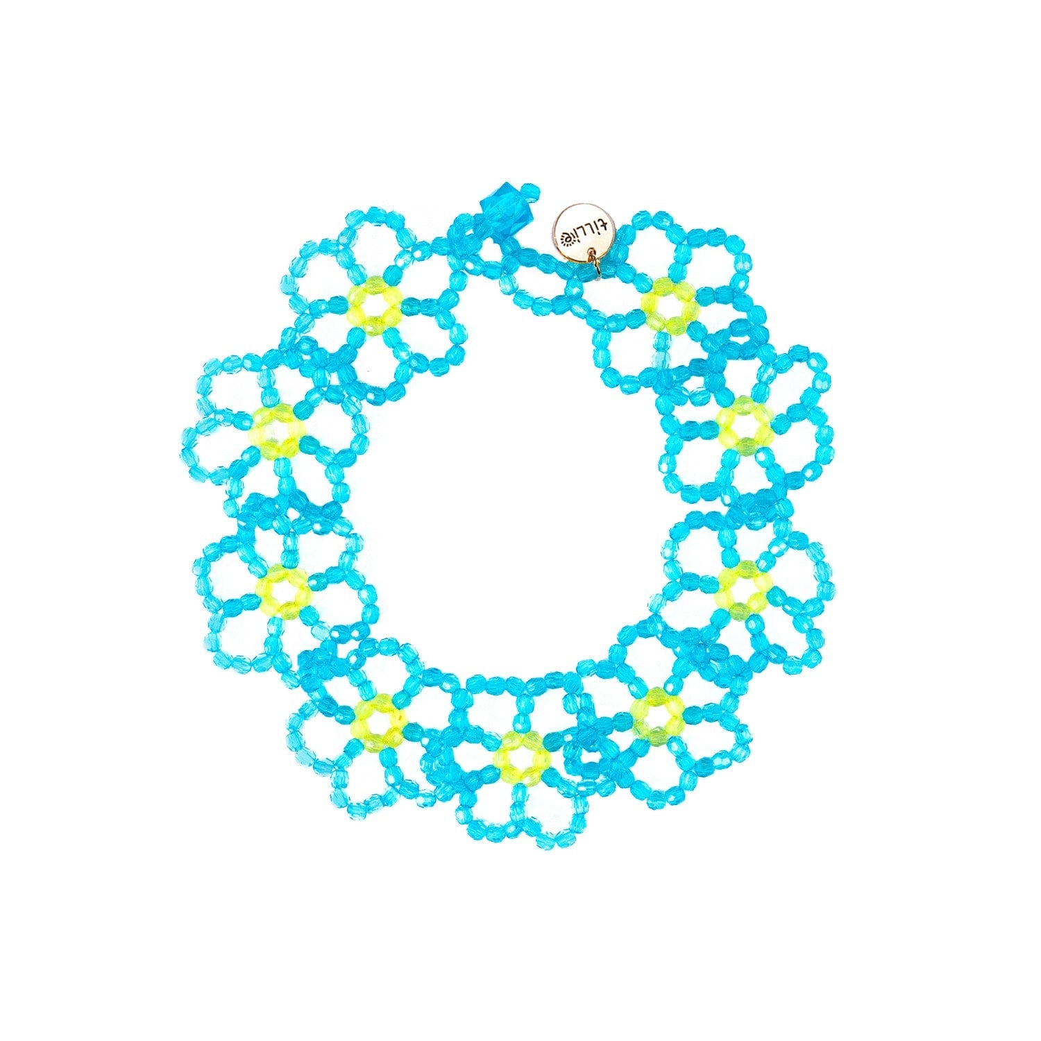 Blue Blossom Flat Open Flower Bead Necklace