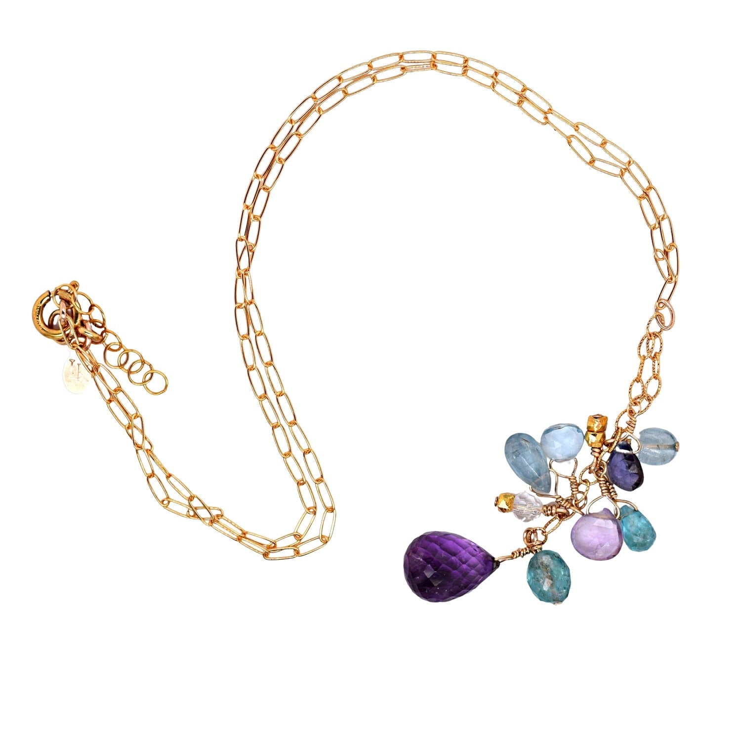 Purple & Blue Colorblock Dangly Necklace