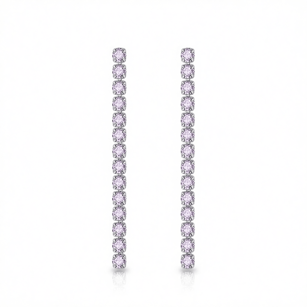 Purple Cubic Zirconia & Silvertone Tassel Drop Earrings