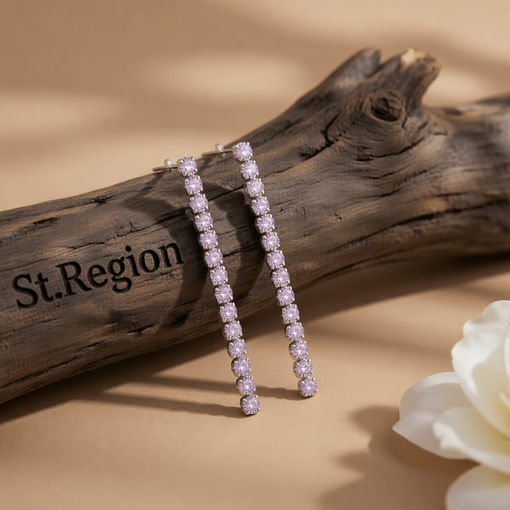 Purple Cubic Zirconia & Silvertone Tassel Drop Earrings