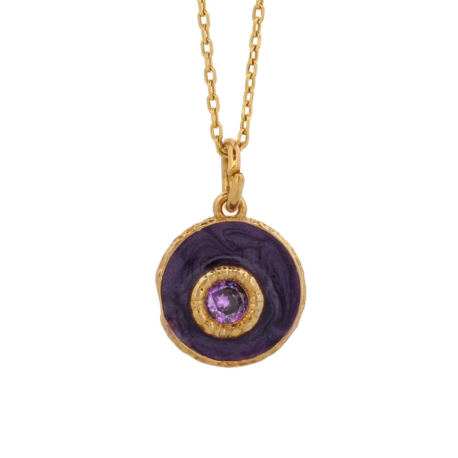Purple Enamel Amethyst Stone Evil Eye Pendant Gold Chain Necklace - Purple