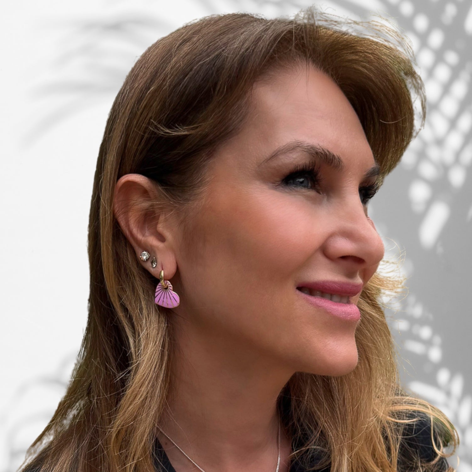 Purple Enamel Gold Heart Earrings - Purple