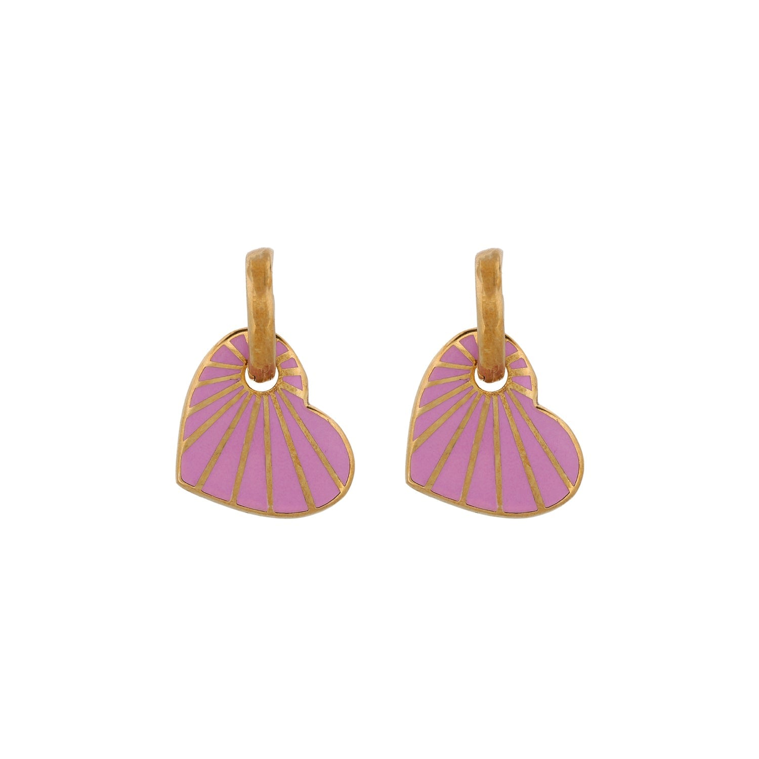 Purple Enamel Gold Heart Earrings - Purple