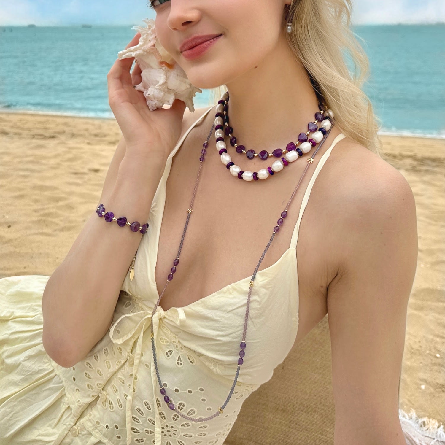 Purple Gemstone Color Matching Versatile Long Necklace