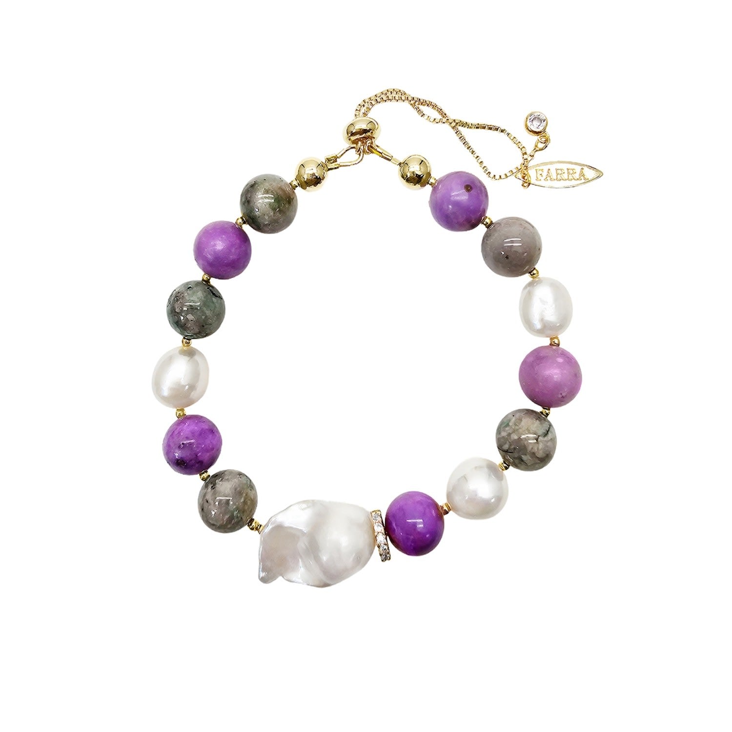 Purple Gemstone With Baroque Pearl Bracelet
