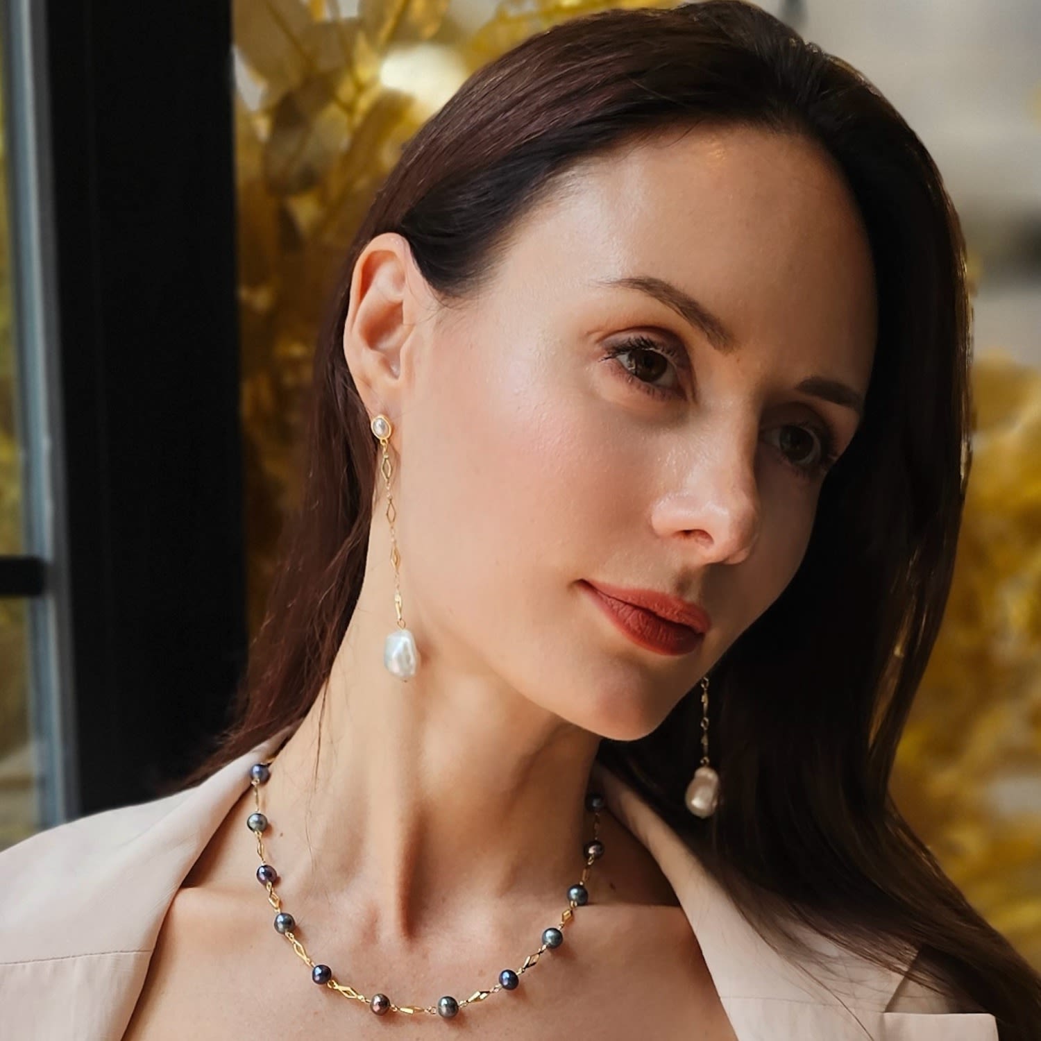 Purple Natural Pearls Minimalist Necklace