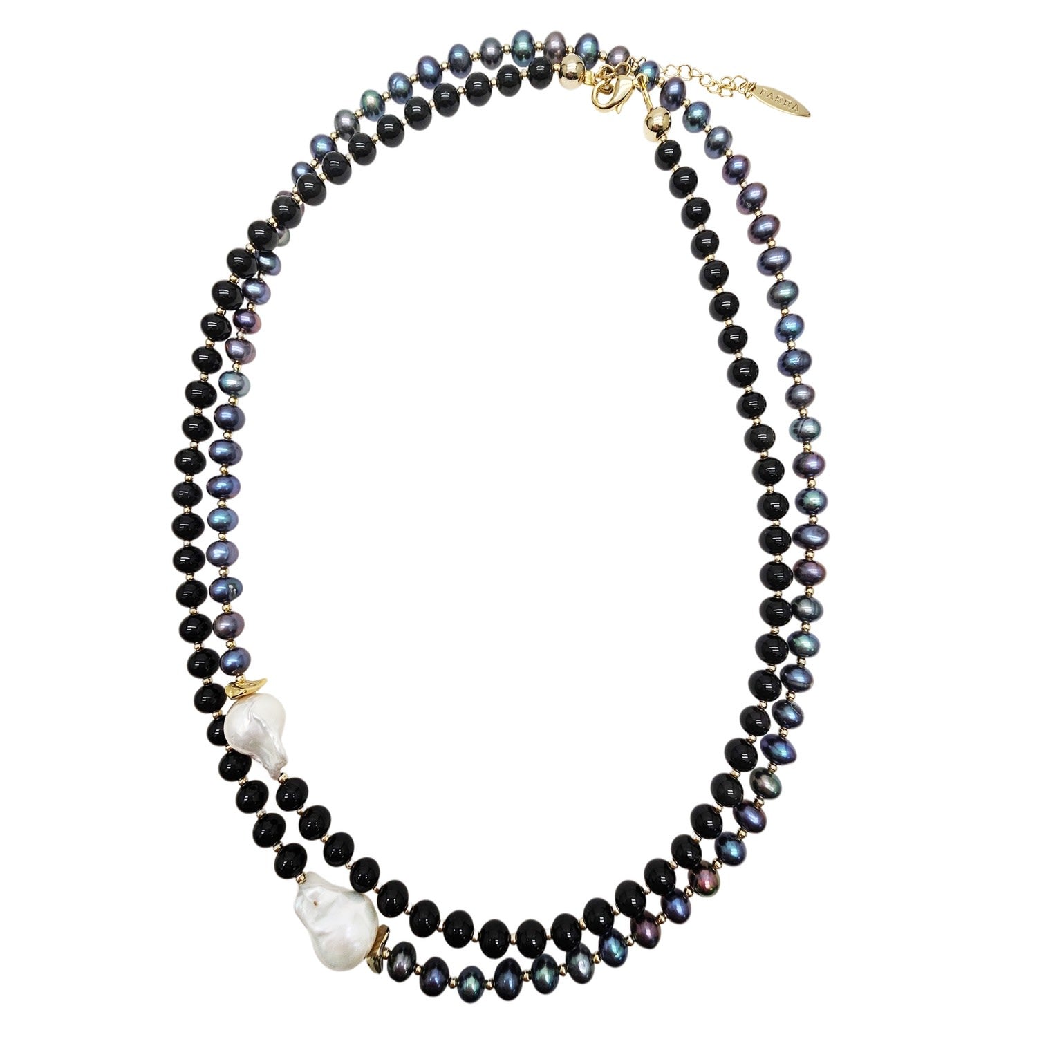 Purple Pearls And Black Obsidian With Baroque Pearls Multi-Ways Necklace