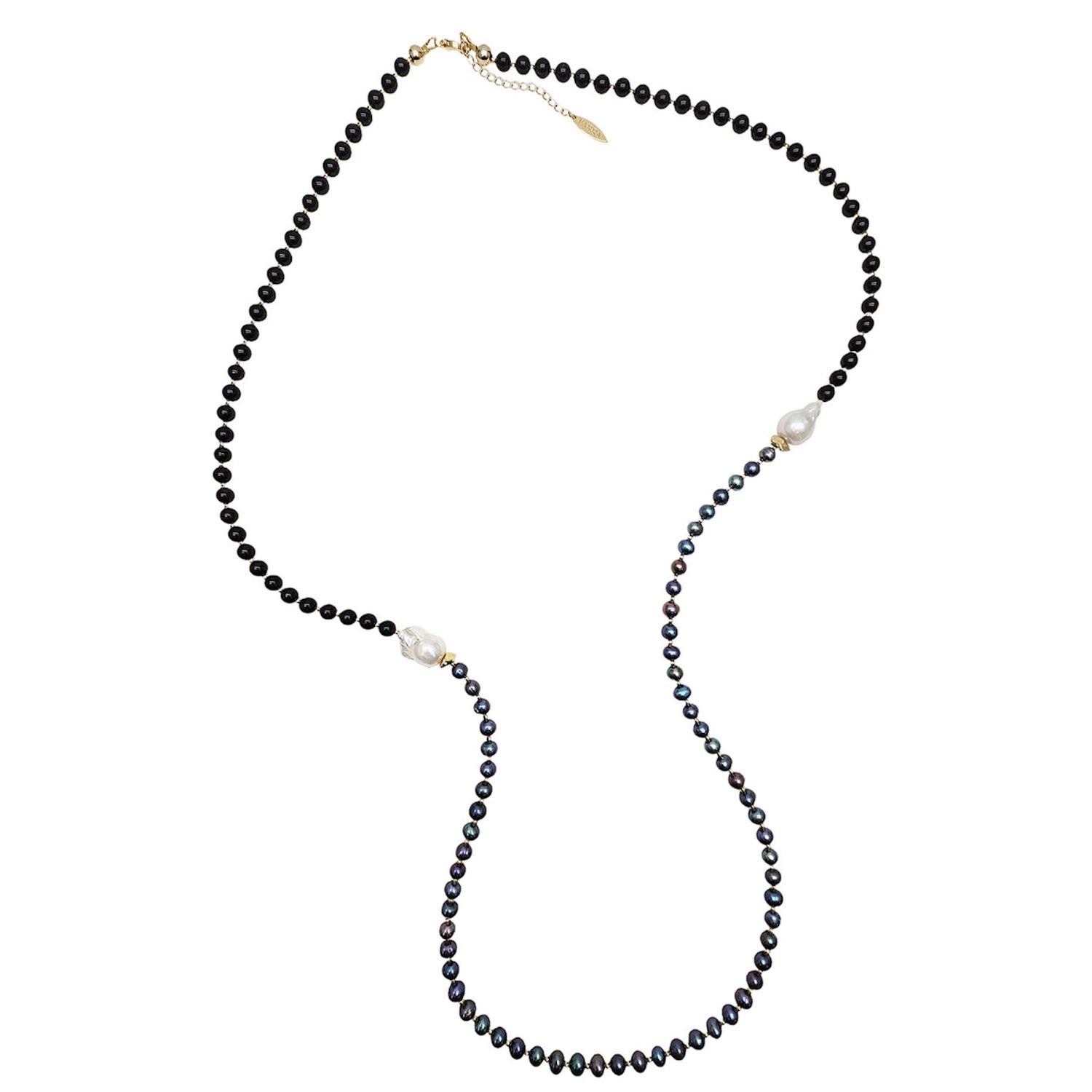 Purple Pearls And Black Obsidian With Baroque Pearls Multi-Ways Necklace