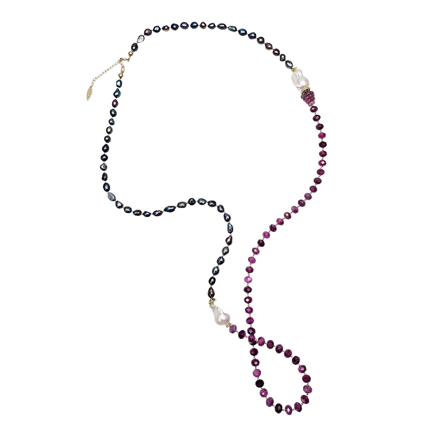 Purple Pearls With Agate And Baroque Pearls Long Necklace