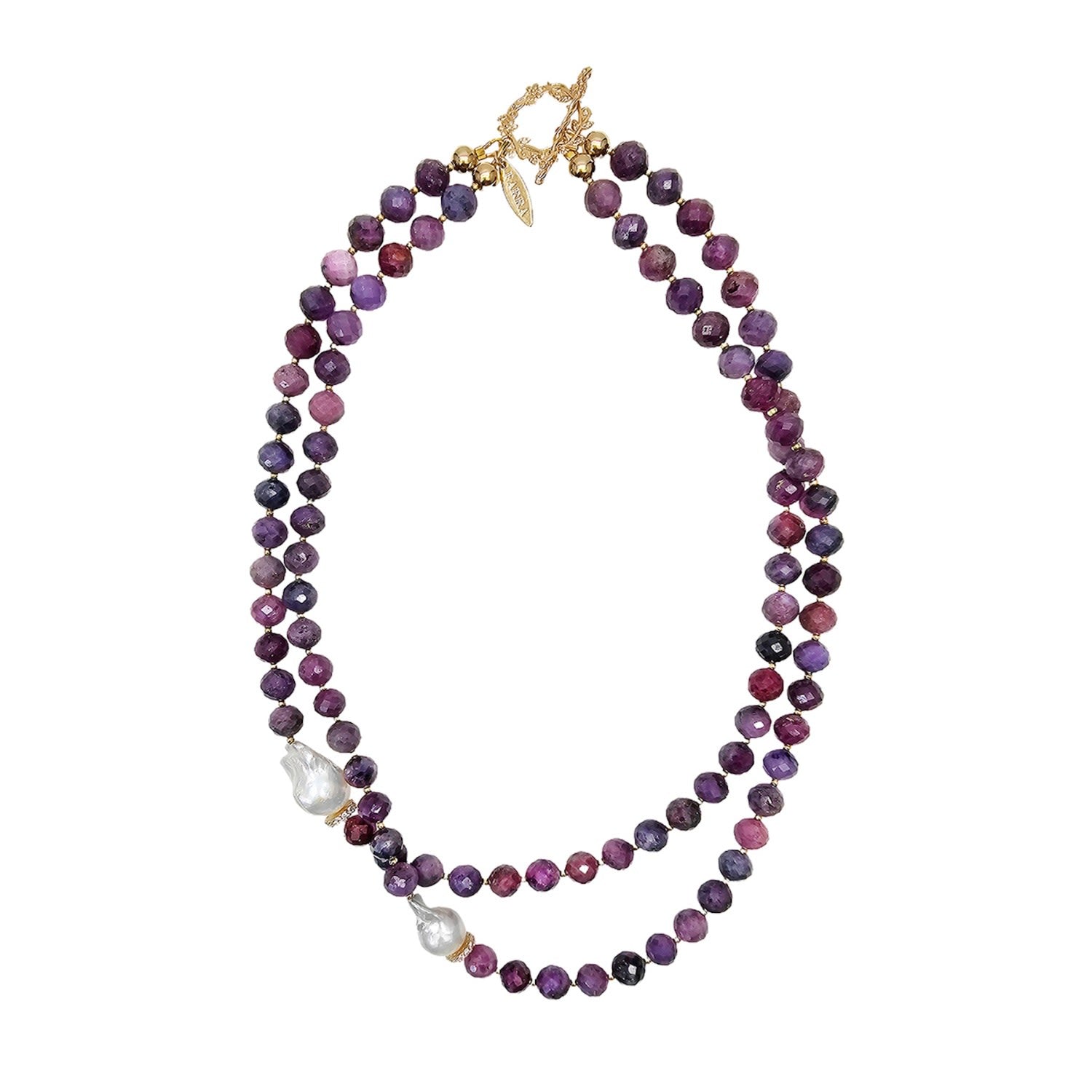 Purple Ruby With Baroque Pearls Double Layers Necklace