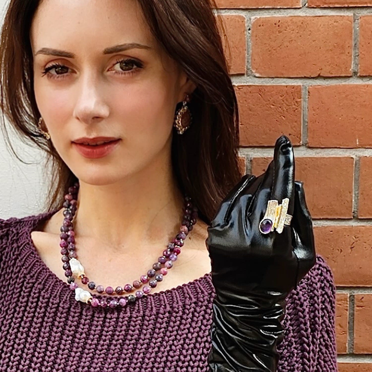 Purple Ruby With Baroque Pearls Double Layers Necklace