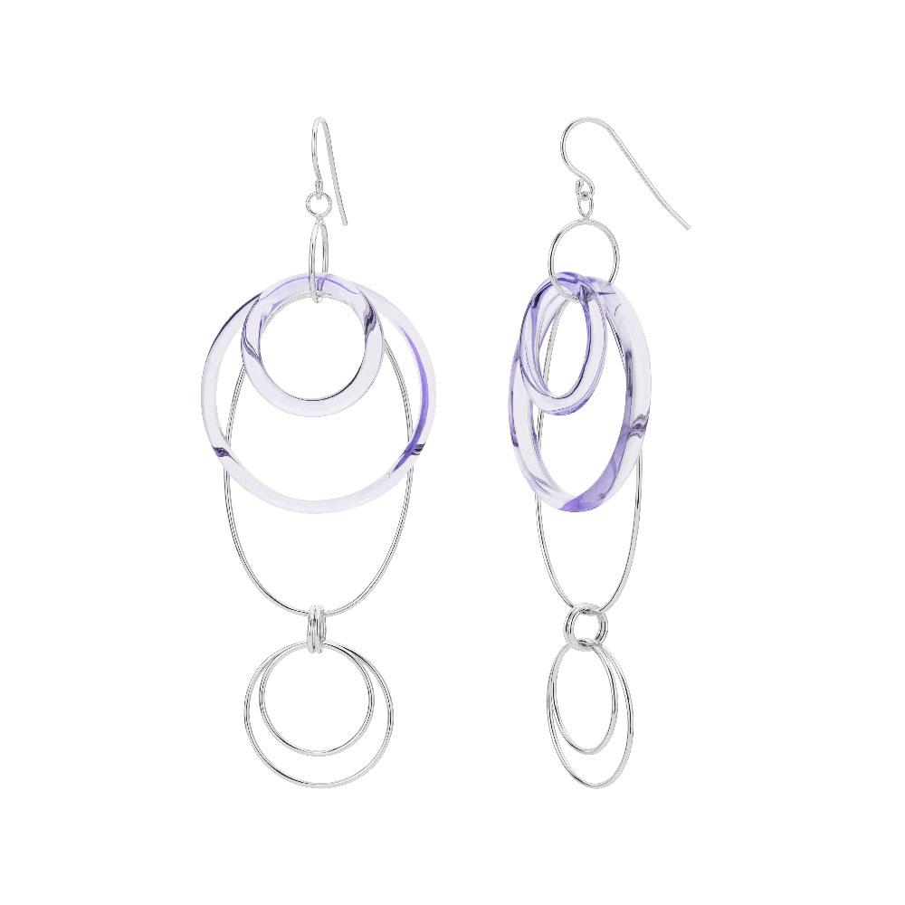 Purple & Silver Oval Drop Earrings