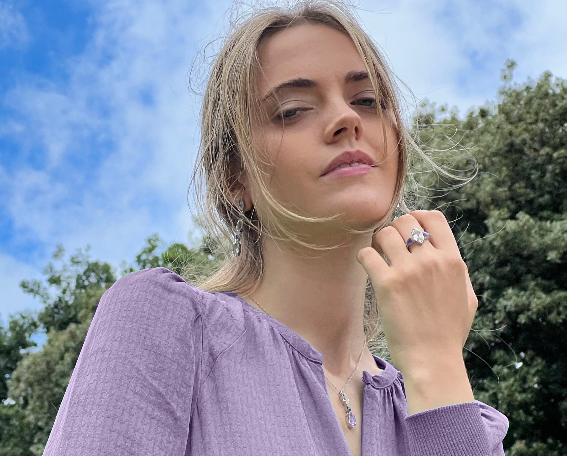 White Topaz & Purple Amethyst Ring