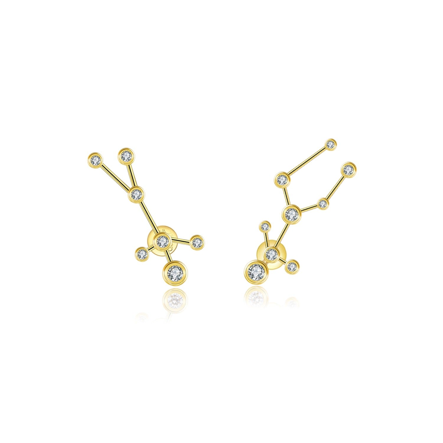 Gemini Zodiac Constellation Earing 18K Yellow Gold & Diamond