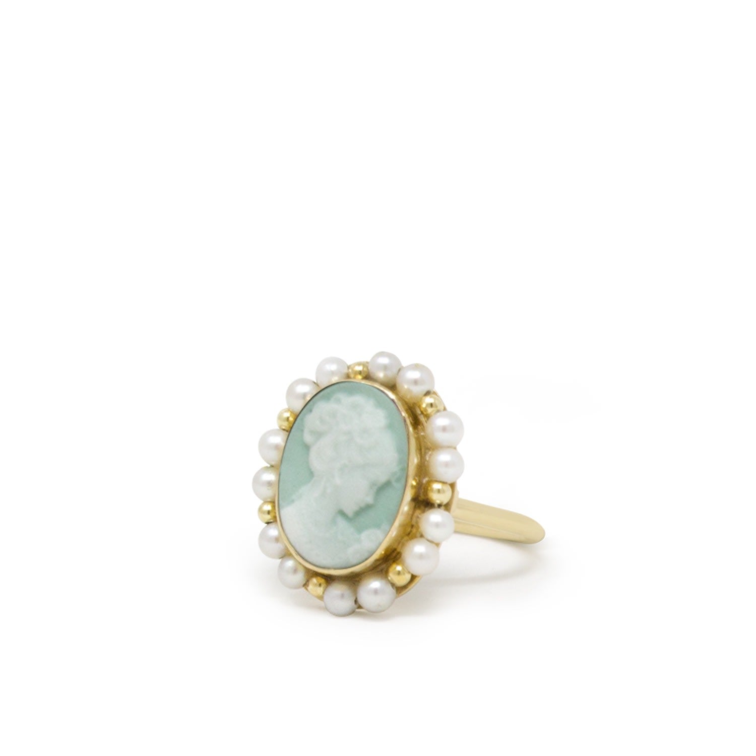 Little Lovelies Gold-Plated Green Cameo Pearly Ring