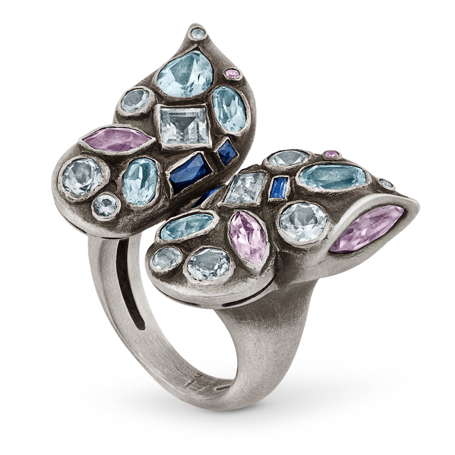 Butterfly Ring With Gemstones In Sterling Silver