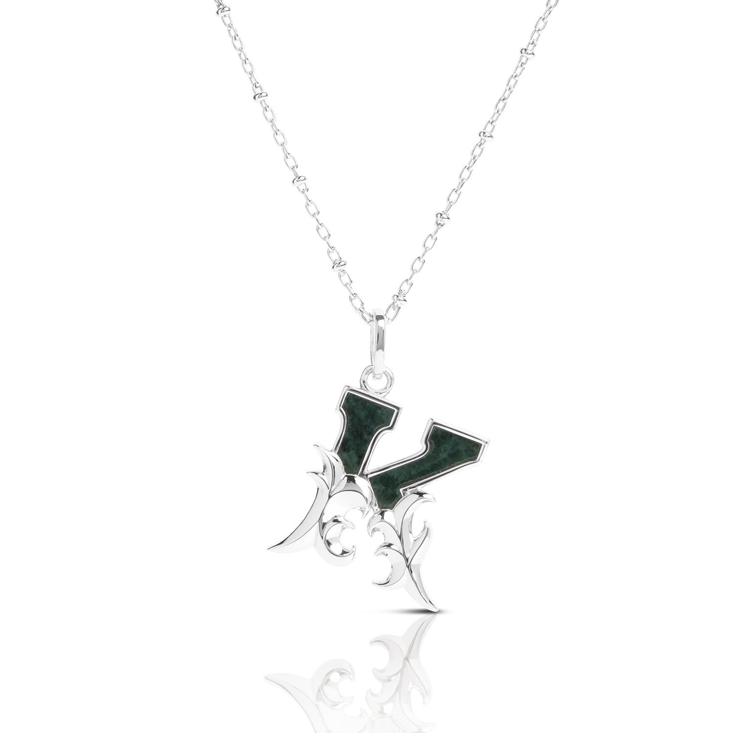 Solid Silver K Initial Necklace With Green Marble