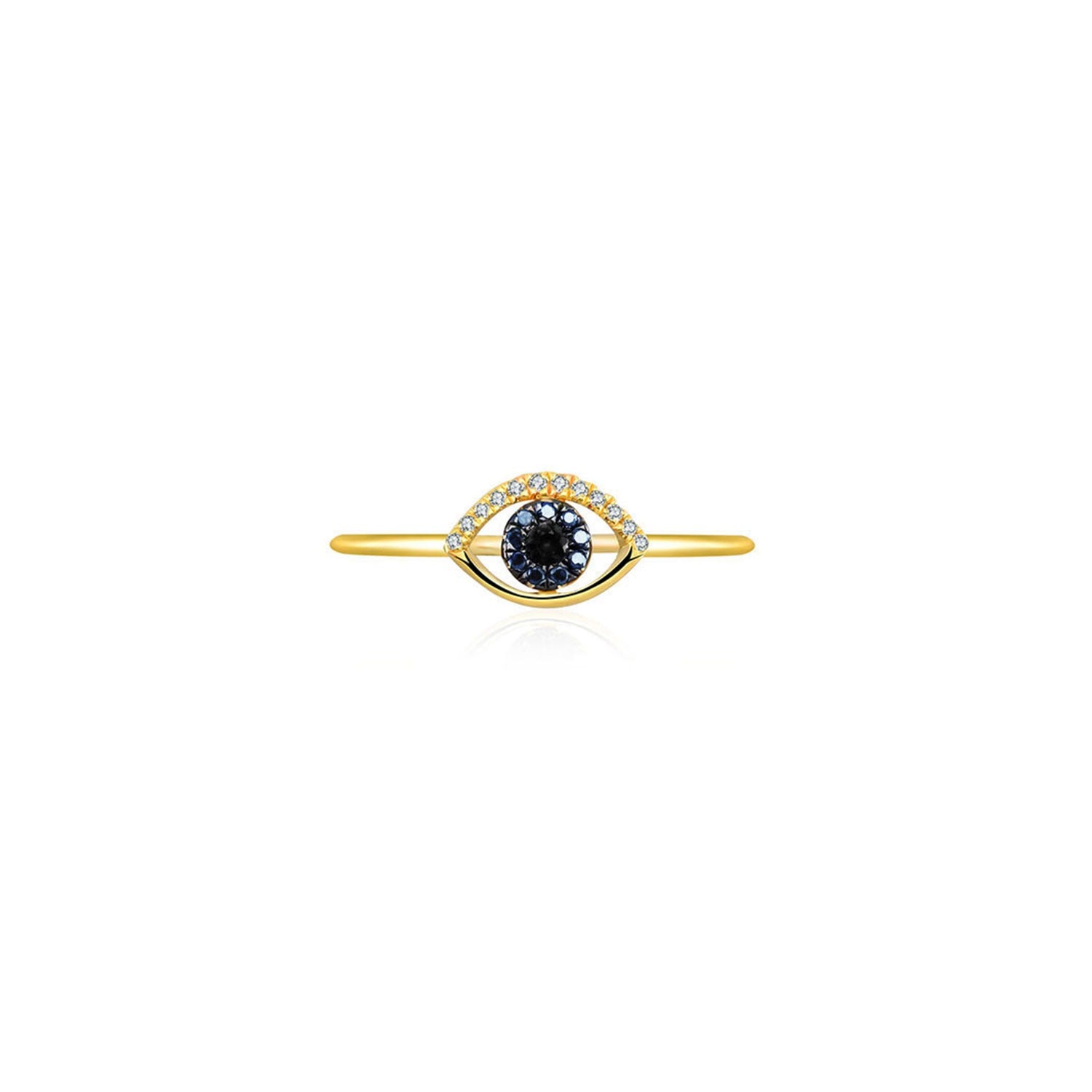 18K Yellow Gold Evil Eye Sapphire Diamond Ring
