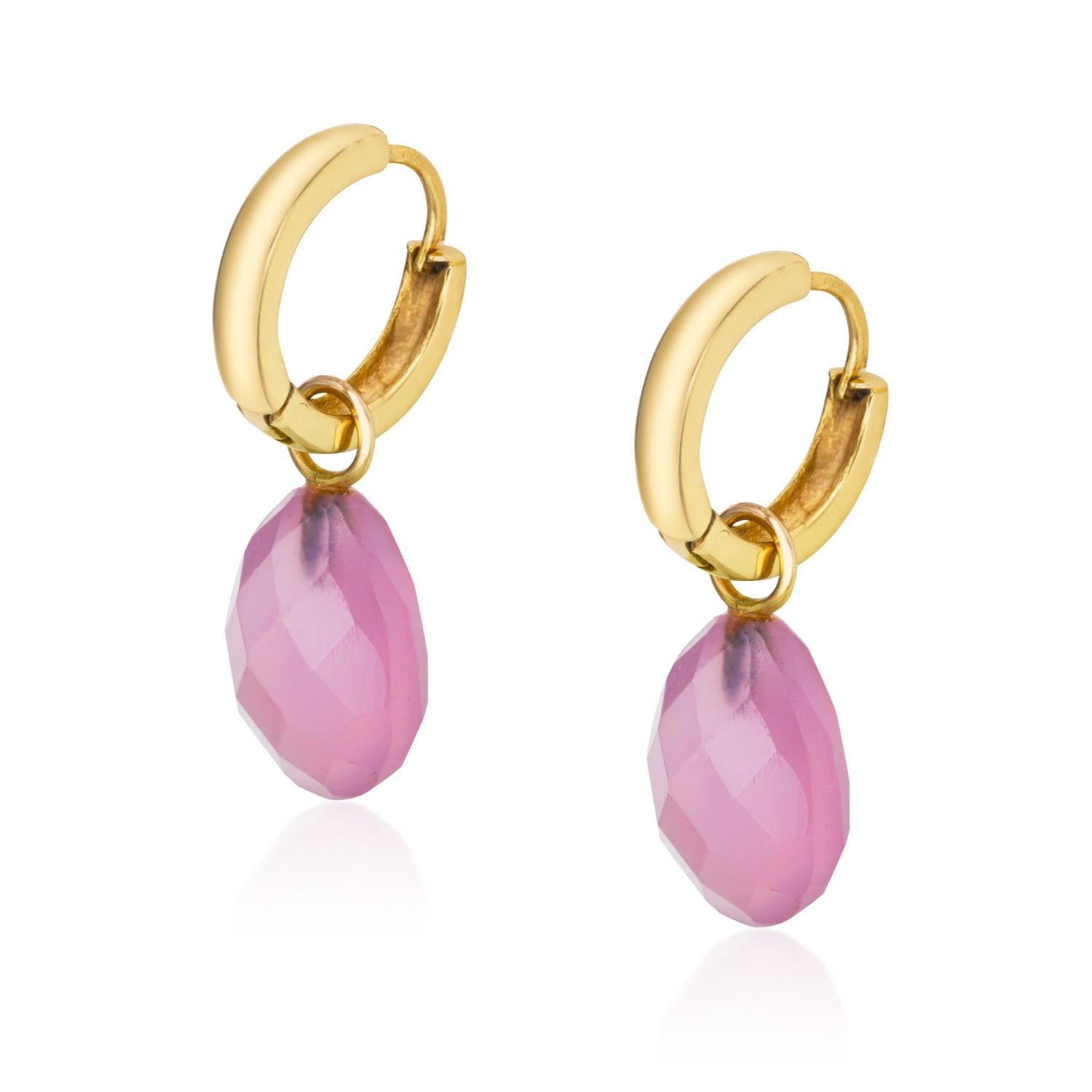 Rose Quartz Hoops - Gold, Pink & Purple