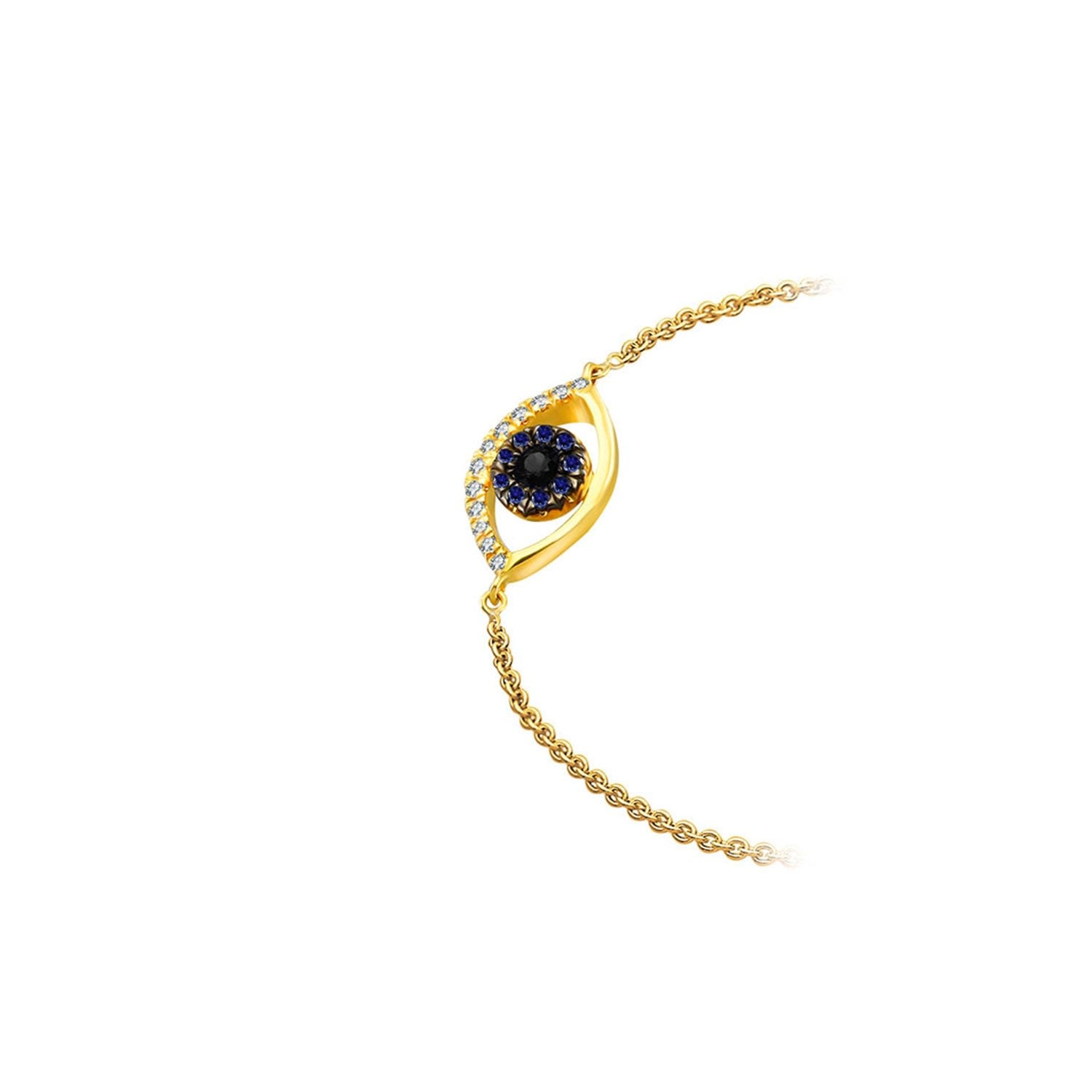 18K Yellow Gold Evil Eye Sapphire & Diamond Bracelet