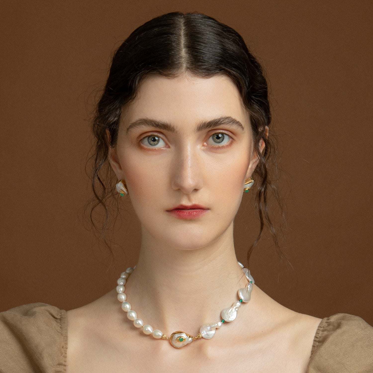 The Eye Gold-Plated Emerald & Pearl Statement Necklace