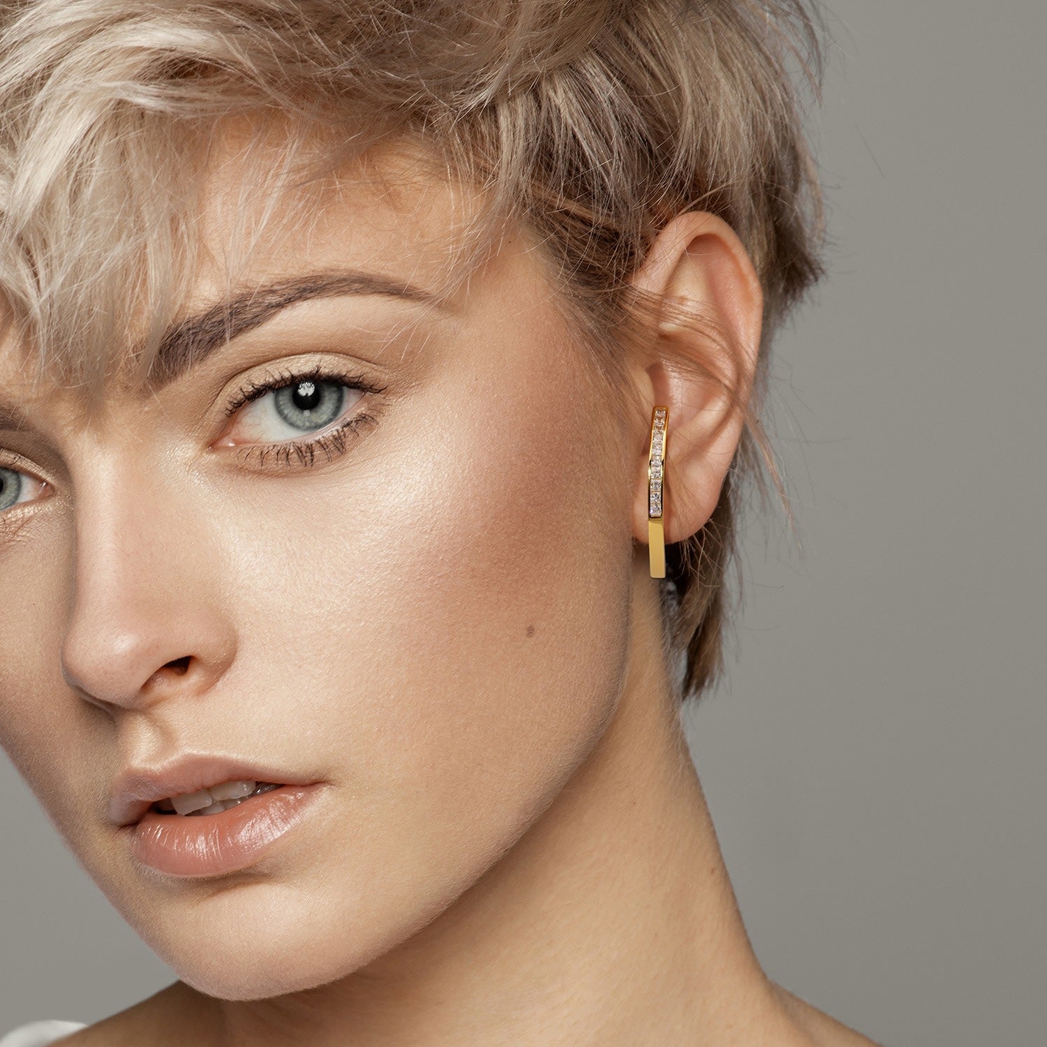 Arc Pave Cz Mismatched Earrings - Gold, White