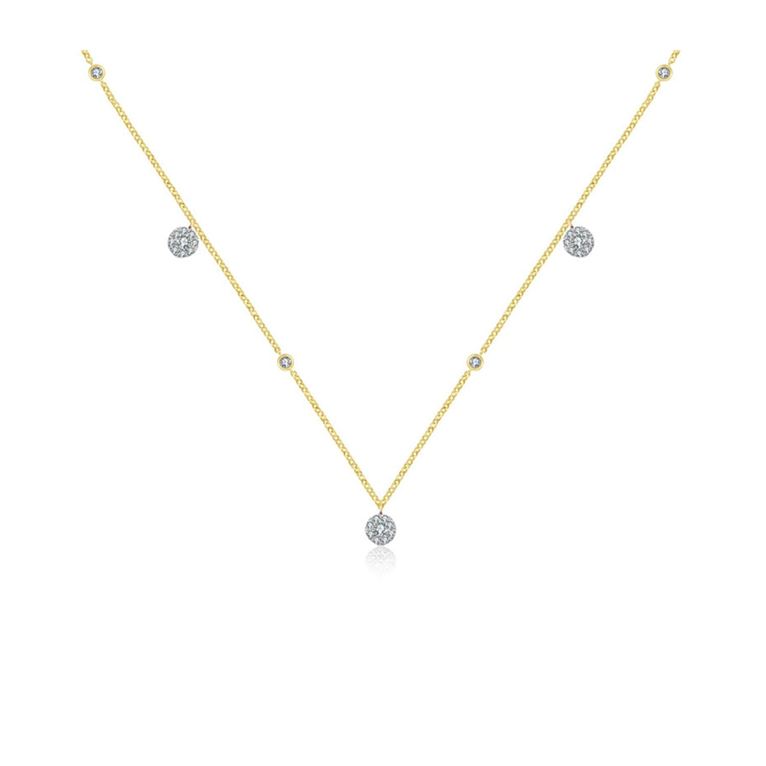 18K Yellow Gold Round Shape Diamond Necklace / Choker