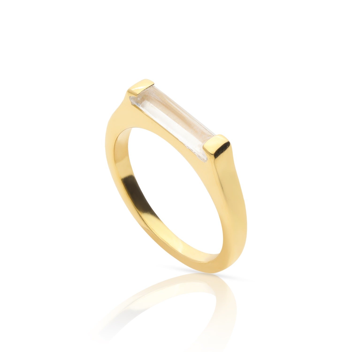 14K Gold Plated Slim Stacking Ring - Moonstone
