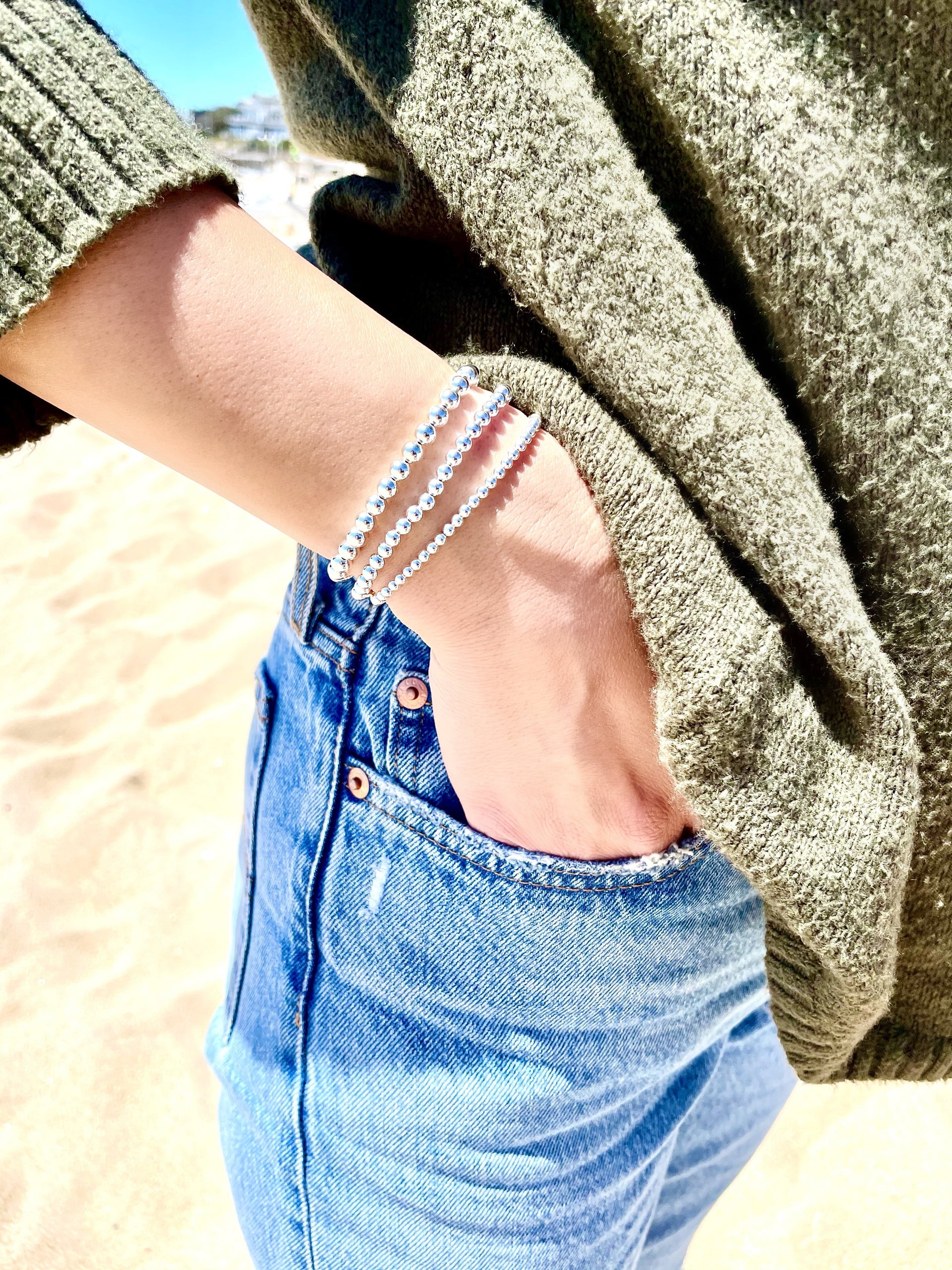 5Mm Sterling Silver Bubble Bead Bracelet