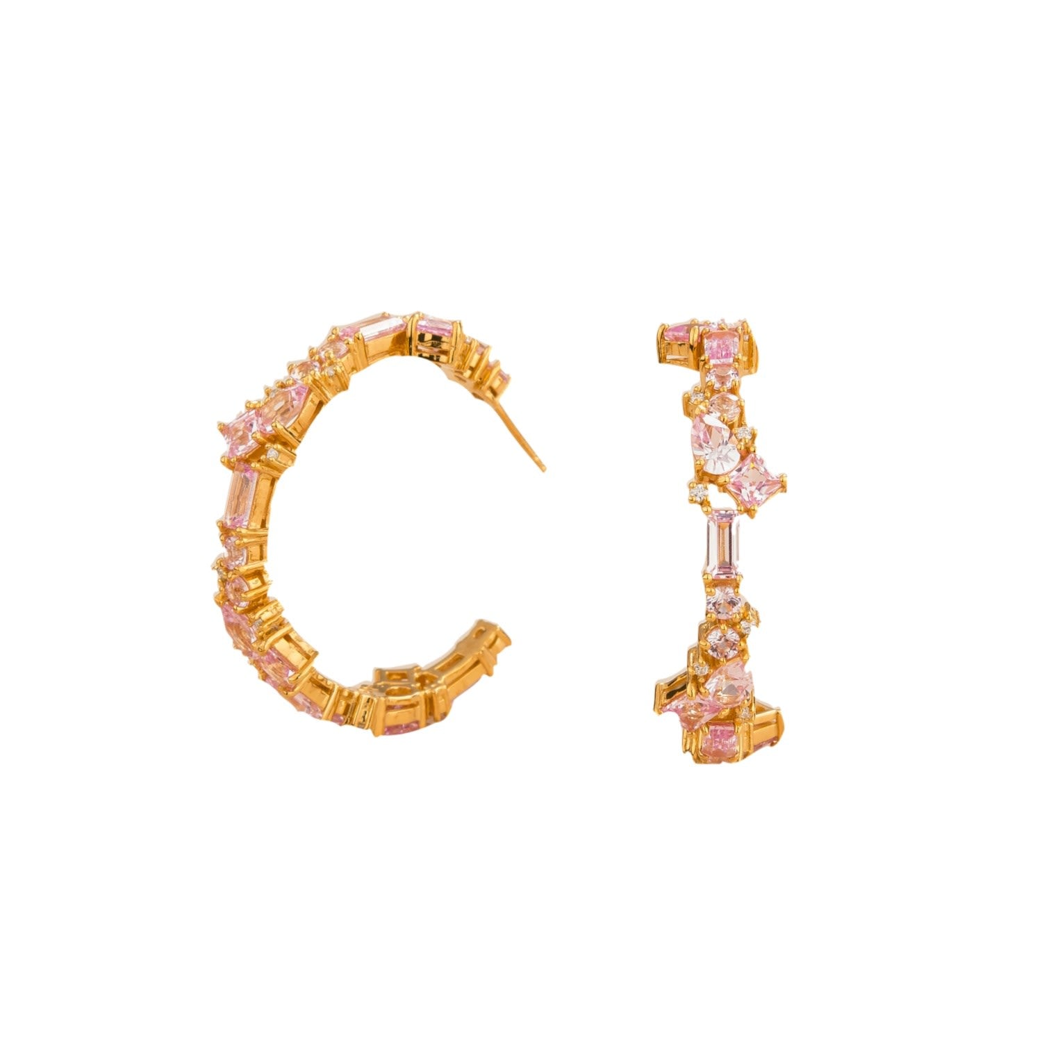 Pink Sapphire & Diamond Lanna Hoop Gold Earrings