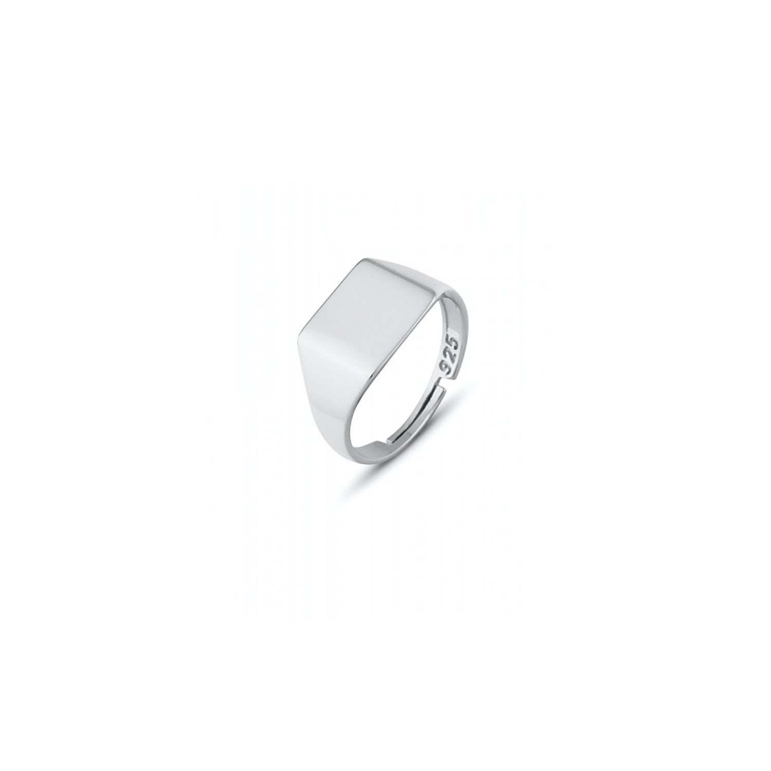 Signature Rectangular Sterling Silver Signet Ring - Silver