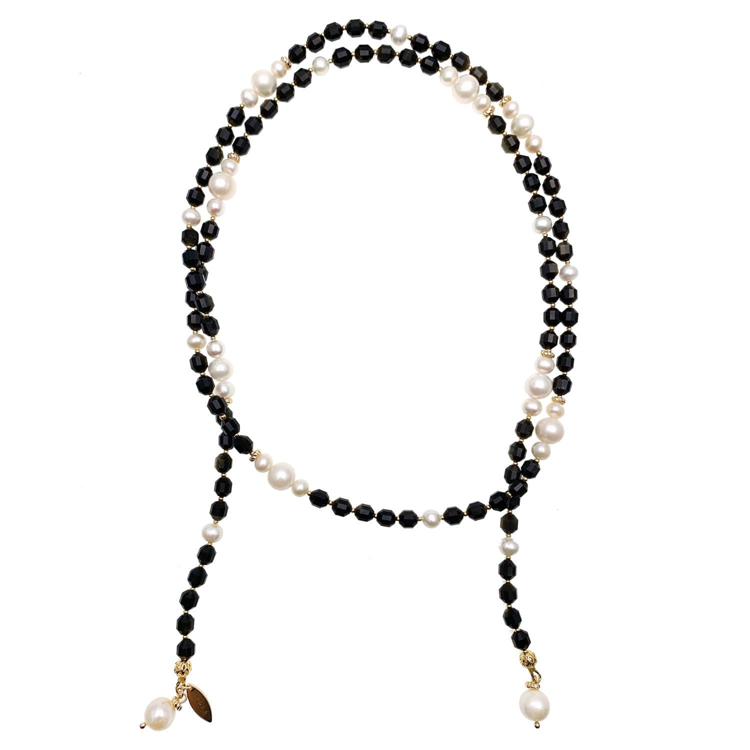 Black Obsidian And White Pearls Multiway Necklace