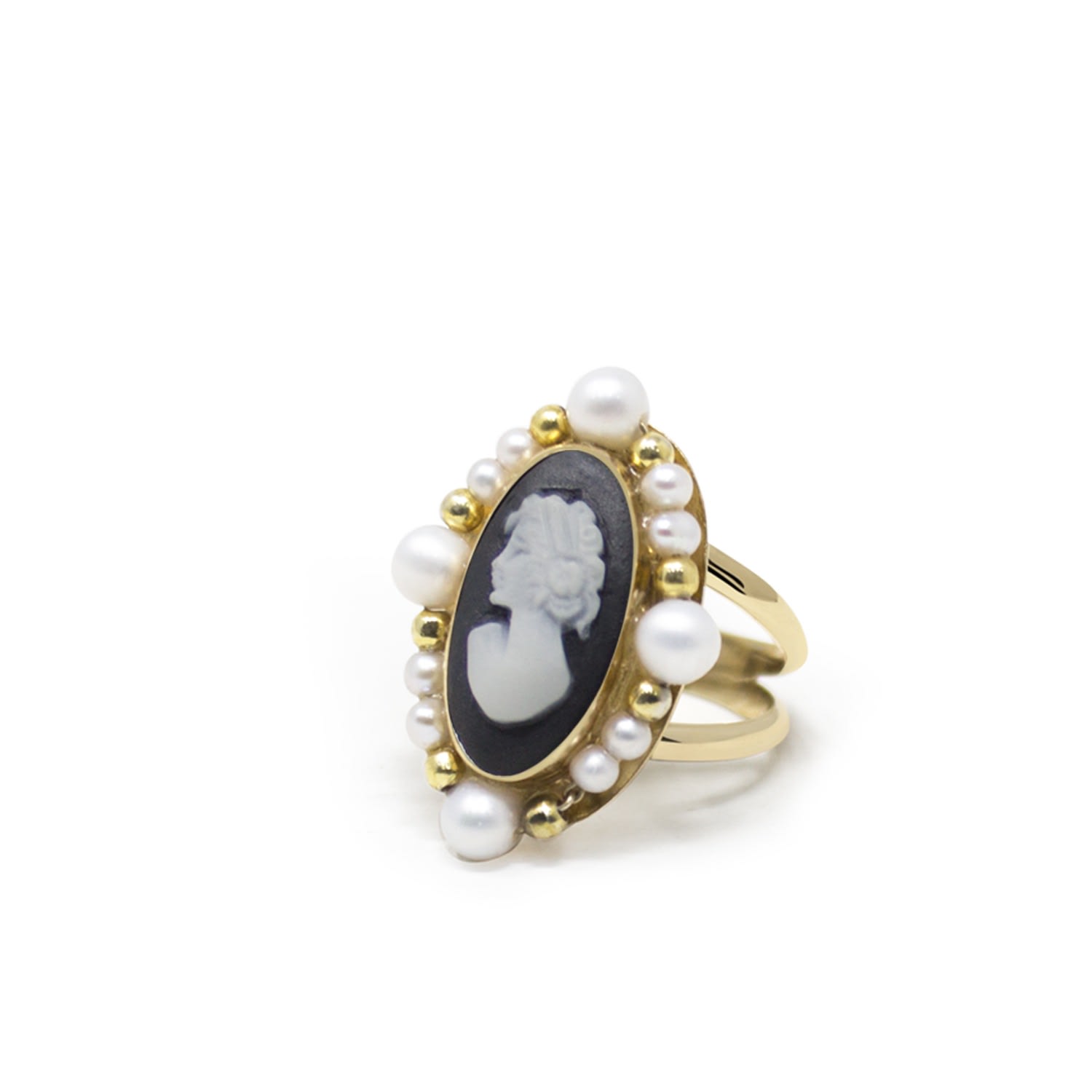 Ophelia Gold-Plated Black Cameo And Pearl Ring