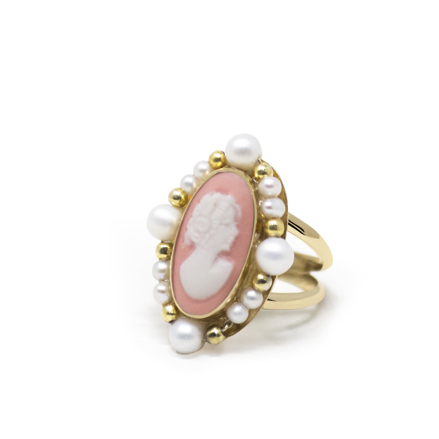 Ophelia Gold-Plated Pink Cameo And Pearl Ring