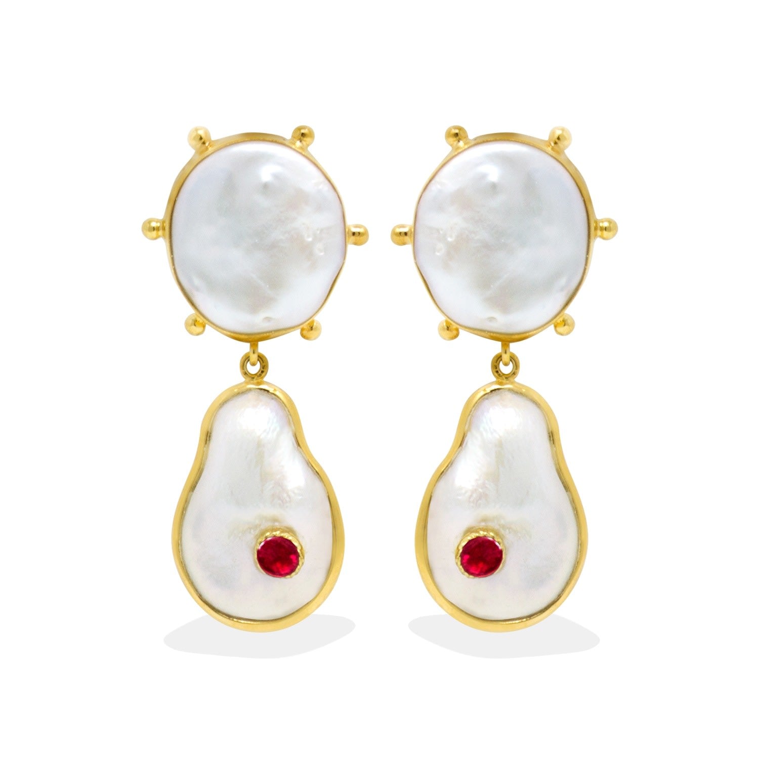 Rebel Rebel Pearl Earrings With Rubies