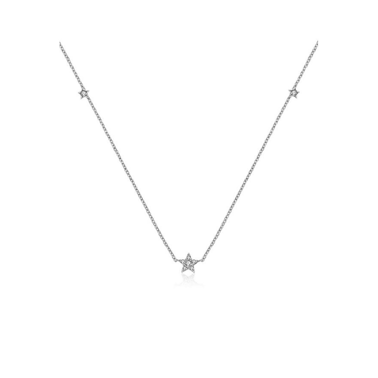 18K White Gold Triple Star Shape Diamond Necklace / Choker
