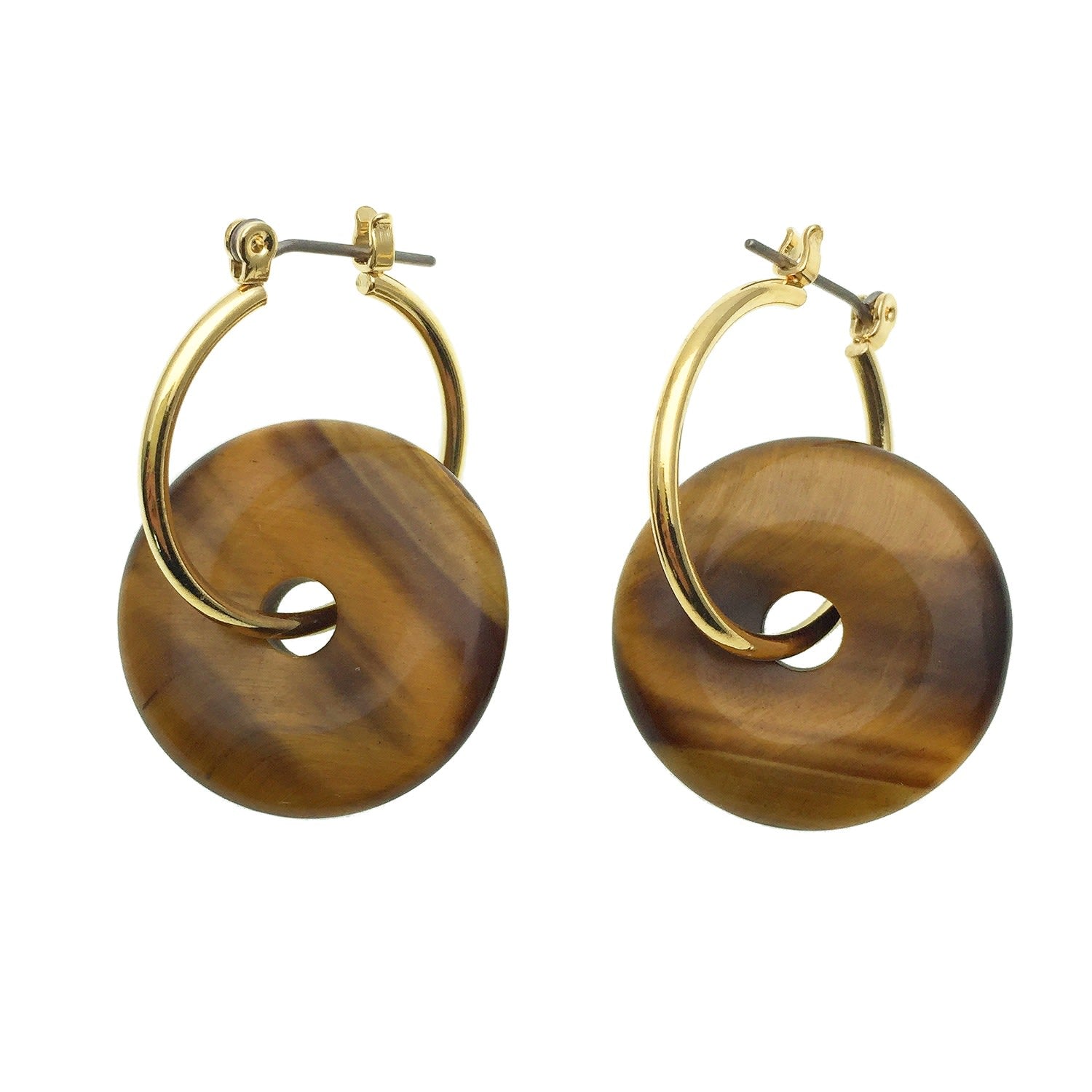 Round Tiger Eye Stones Clip On Earrings